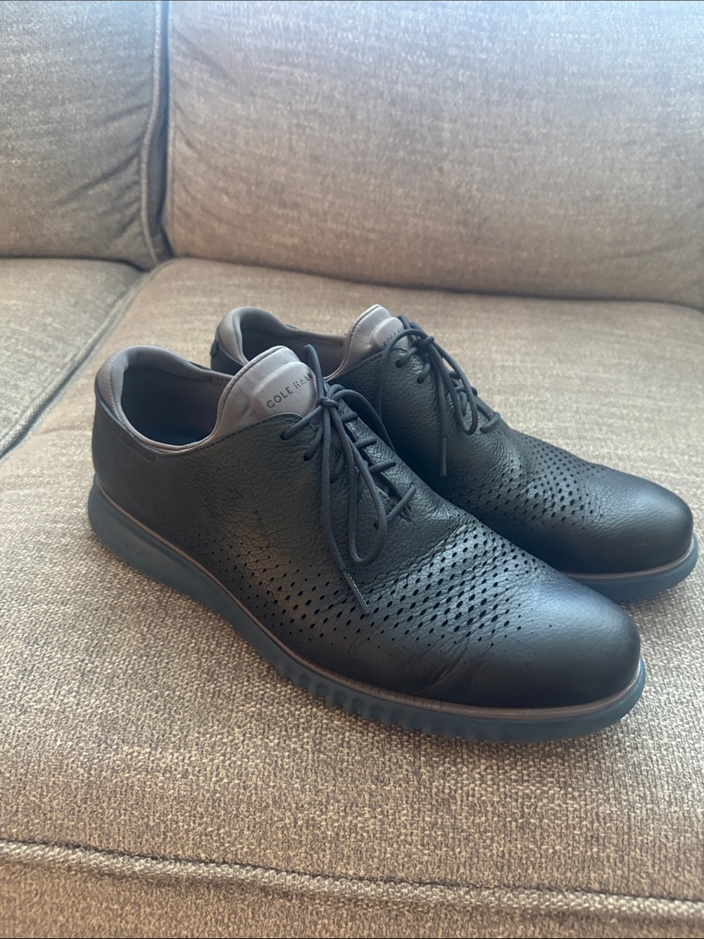 Cole Haan Black Perforated Leather Lace-Up Oxfords